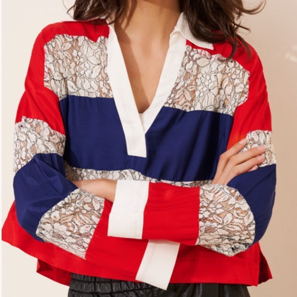 Anthropologie Maeve Long-Sleeve Paneled Rugby Top